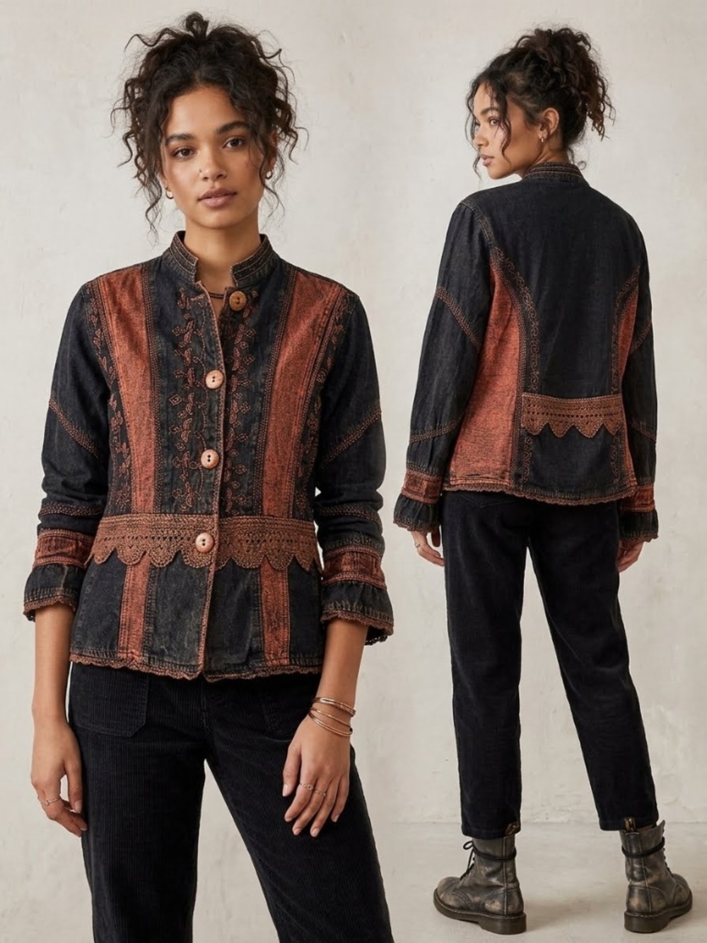 VTG Flashback Embroidered Denim Jacket Whimsigoth L